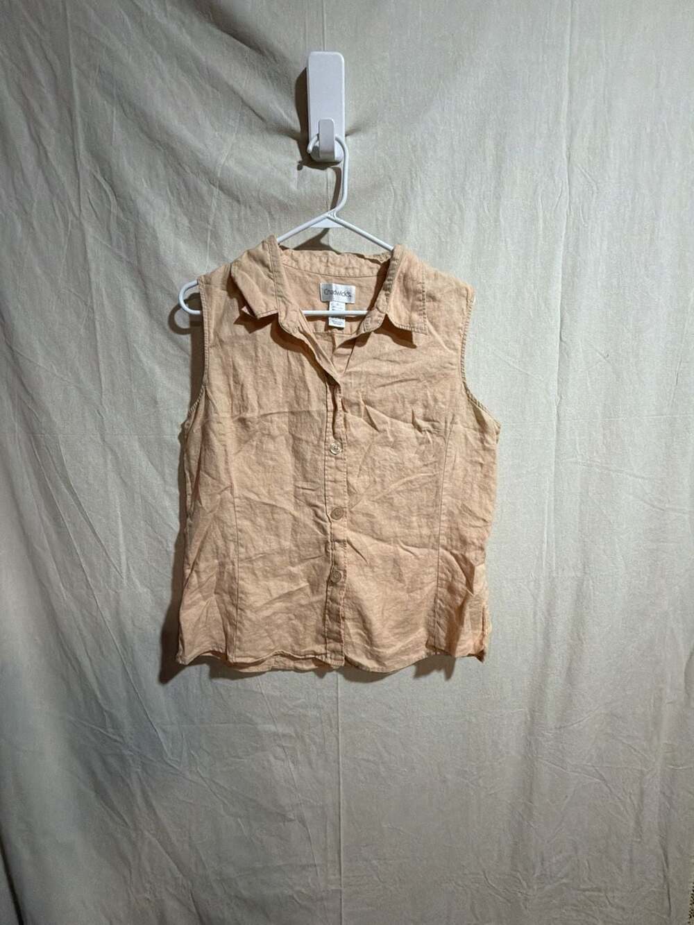 Chadwick's 100% Linen Peach Sleeveless Button Up Shirt Size 16